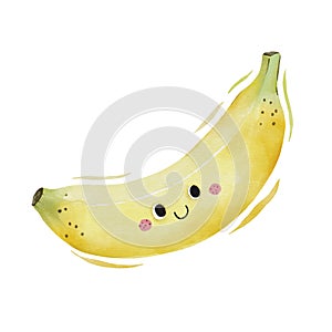 Watercolor cute banana cartoon character