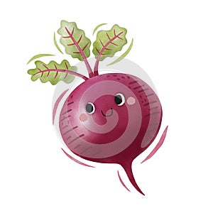 Watercolor cute beetroot cartoon character. Vector illustration