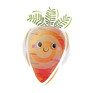 Watercolor cute carrot cartoon character. Vector illustration