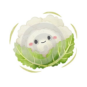 Watercolor cute cauliflower cartoon character. Vector illustration