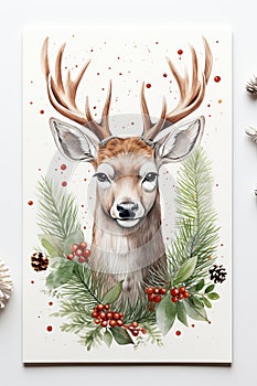 Watercolor Cute Christmas elk