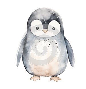 Watercolor cute christmas penguin isolated on white background
