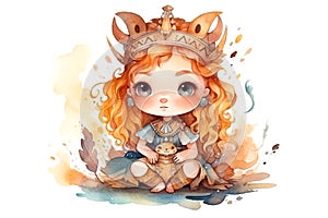 Watercolor cute freyja cartoon character, concept of Art style, created with Generative AI technology photo