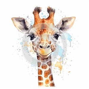 Watercolor cute giraffe isolated on white background. AI generative