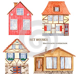 Watercolor cute houses set.