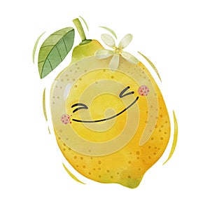 Watercolor cute lemon cartoon character