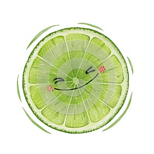 Watercolor cute lime slice cartoon character