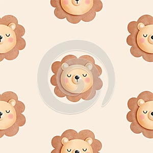 Watercolor of cute lion seamless pattern. Hand drawn for children textile