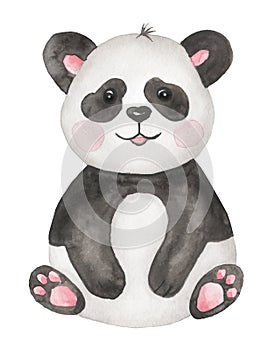 Watercolor cute little panda illustration. Kids clipart photo