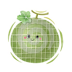 Watercolor cute melon cartoon character