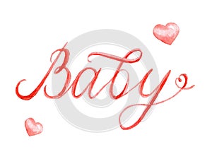 Watercolor cute nursery lettering: Baby isolated on a white background