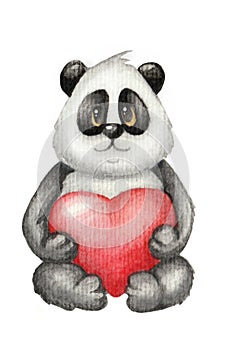 Watercolor Cute Panda Bear in love