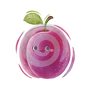 Watercolor cute plum cartoon character