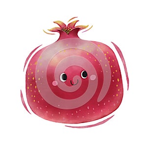 Watercolor cute pomegranate cartoon character