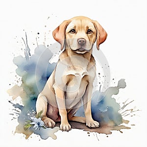 Watercolor Cute Pupppy Labrador Clipart, aquarela. AI Generative photo