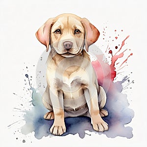 Watercolor Cute Pupppy Labrador Clipart, aquarela. AI Generative photo