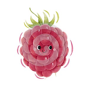 Watercolor cute raspberry cartoon character