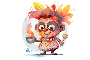 Watercolor cute shango cartoon character, concept of Cartoon style, created with Generative AI technology