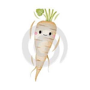 Watercolor cute turnip cartoon character. Vector illustration