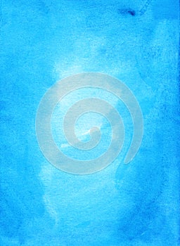 Watercolor cyan blue background with space for text, hand painted. Brush strokes on paper