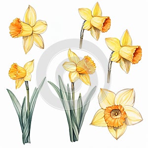 Watercolor Daffodil Clipart In The Style Of Ephraim Moses Lilien