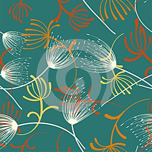 Watercolor dandelion seamless for fabric design. Seamless floral pattern. Spring decoration. Hand-drawn vector illustration.