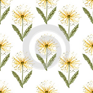 Watercolor Dandelion Seamless Pattern. Retro Textile Background. Summer Resort Print. Daisies.