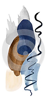 Watercolor dark blue and beige painted Abstract elements