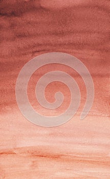 Watercolor dark coral gradient background texture. Watercolour red brown ombre. Brush strokes on paper. Hand painted
