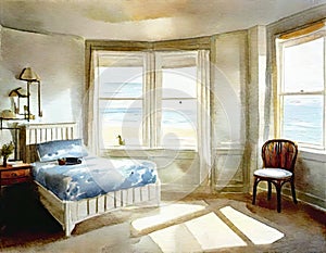 Watercolor of decor nautical bedroom interior design