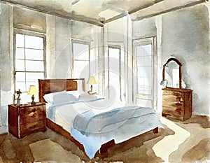 Watercolor of decor nautical bedroom interior design