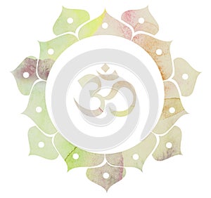 Watercolor decorative Lotus Om Aum Symbol