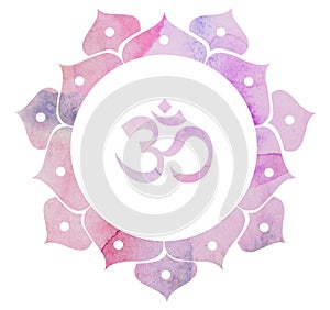 Watercolor decorative Om Aum Symbol photo