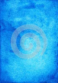 Watercolor deep azure blue background painting texture with space for text. Stains on paper