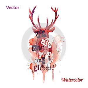 Watercolor deer head with inscriptions Vector on