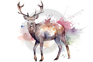 Watercolor deer illustration on white background