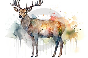 Watercolor deer illustration on white background