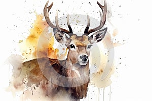 Watercolor deer illustration on white background