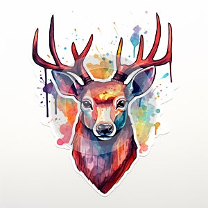 Watercolor Deer Sticker: Vibrant Caricatures In Alejandro Burdisio Style