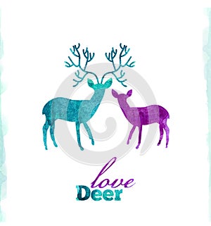 Watercolor deers love, artistic card
