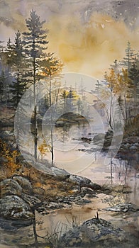 A watercolor depicting a serene landscape, where inner peace triumphs over turmoil in harmony