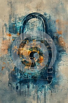 A watercolor depiction of an encrypted digital lock, unbreakable codes swirling around it, safeguarding secrets