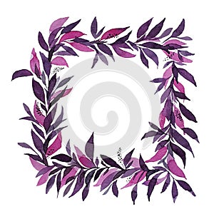 Watercolor design elements collection of leaves, garden branches purple, leaves, branches, botanical illustration