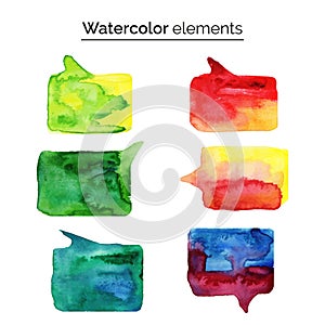 Watercolor design elements. Colorful isolated aquarelle template for speech.