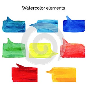 Watercolor design elements. Colorful isolated aquarelle template for speech.