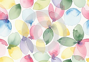 Watercolor design featuring an array of multicolored leaf shapes