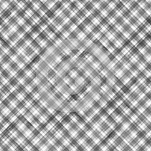 Watercolor diagonal stripe plaid seamless pattern. Black gray stripes on white background