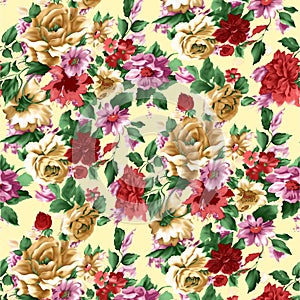 Watercolor digital flower pattern on black