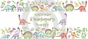 Watercolor dinosaurs banner