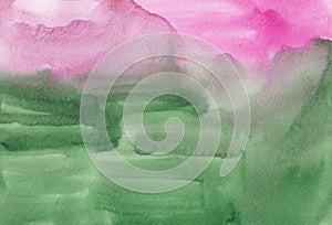 Watercolor dirty light pink and green abstract background texture. Brush strokes on paper